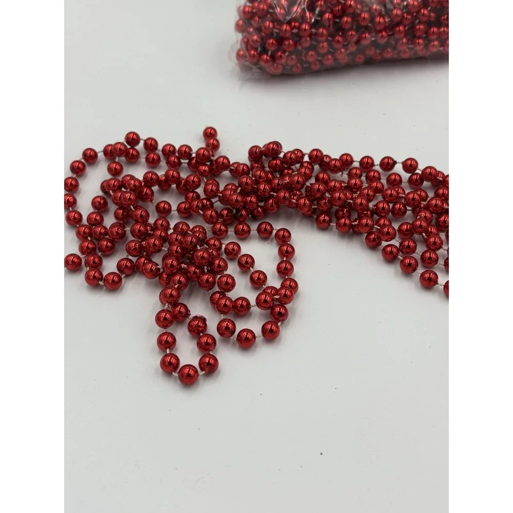 Vtg 3 Pieces 18' Each Shiny Red Bead Beaded Garland Christmas Tree Quality Made